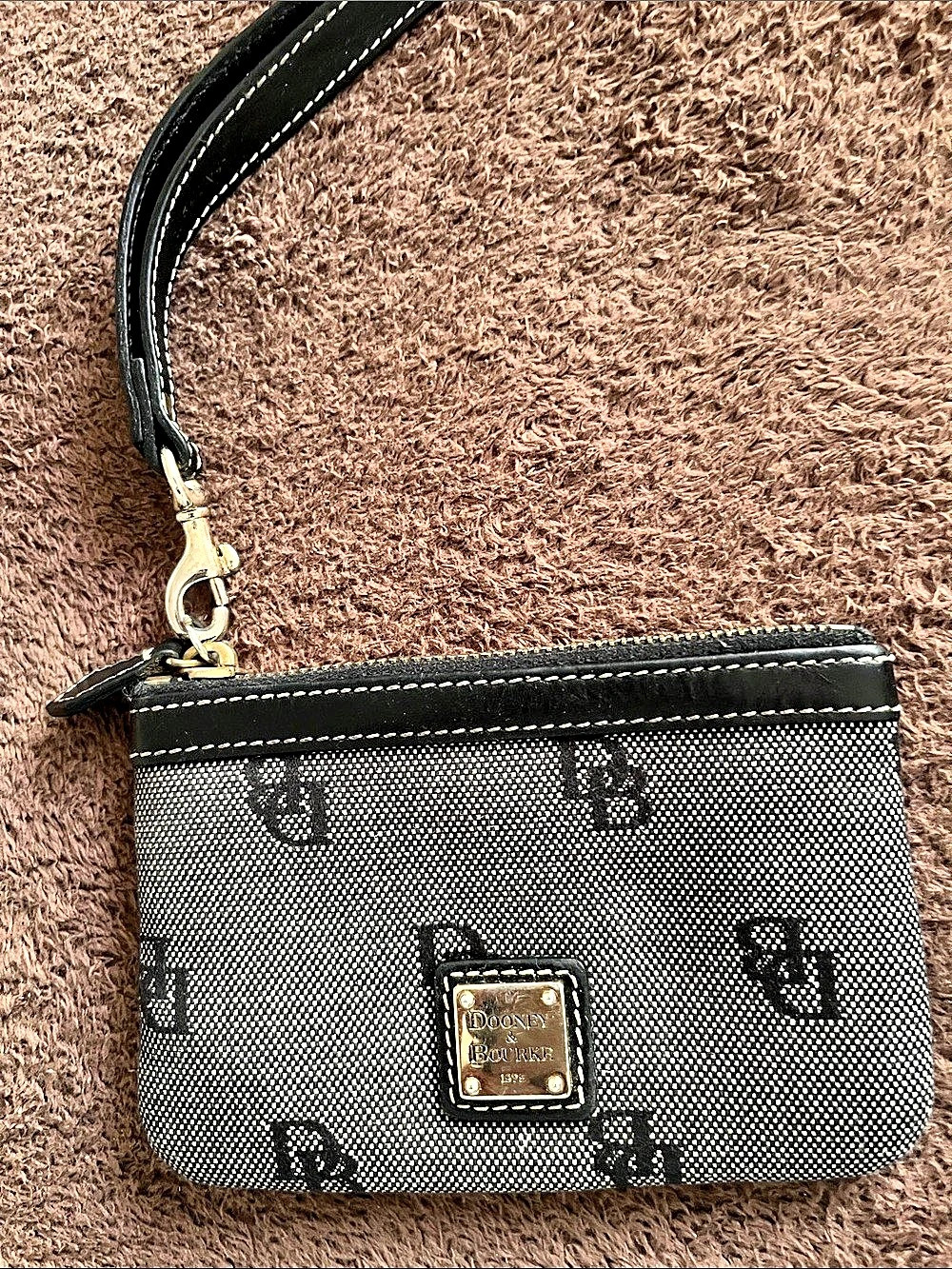 Dooney & Bourke Signature DB Monogram Wristlet Pouch Black & White